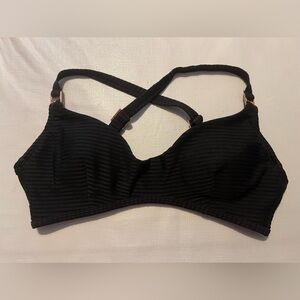 Black Bikini Swim Top Sz Medium 7-9 Convertible Adjustable Straps Rose Gold